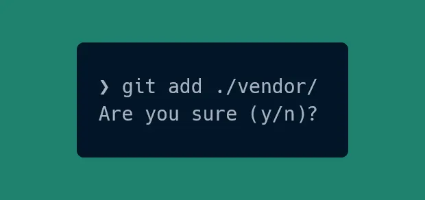 Terminal window asking if user wants to commit vendor folder.